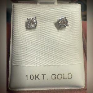 NEW 10K White Gold 1ct Diamond Solitaire Round Stud Earrings